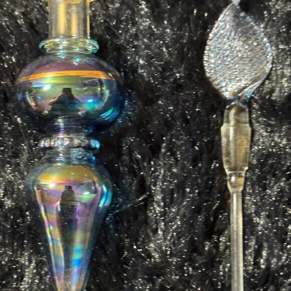 Handcrafted Egyptian Blue Iridescent Glass Perfume Bottle With Intricate Stopper - Picture 4 of 5